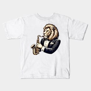 Lion Playing Saxophone Kids T-Shirt